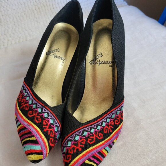 Rush Hour Express Pumps Stilettos Shoes Sz 8 leather fabric Retro Vintage NWOT - Picture 4 of 13
